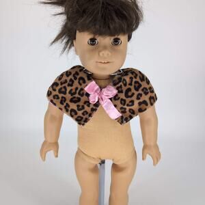 Unbranded Leopard Print Doll Faux Fur Pink Bow Cape Shrug for 18" Dolls - GUC